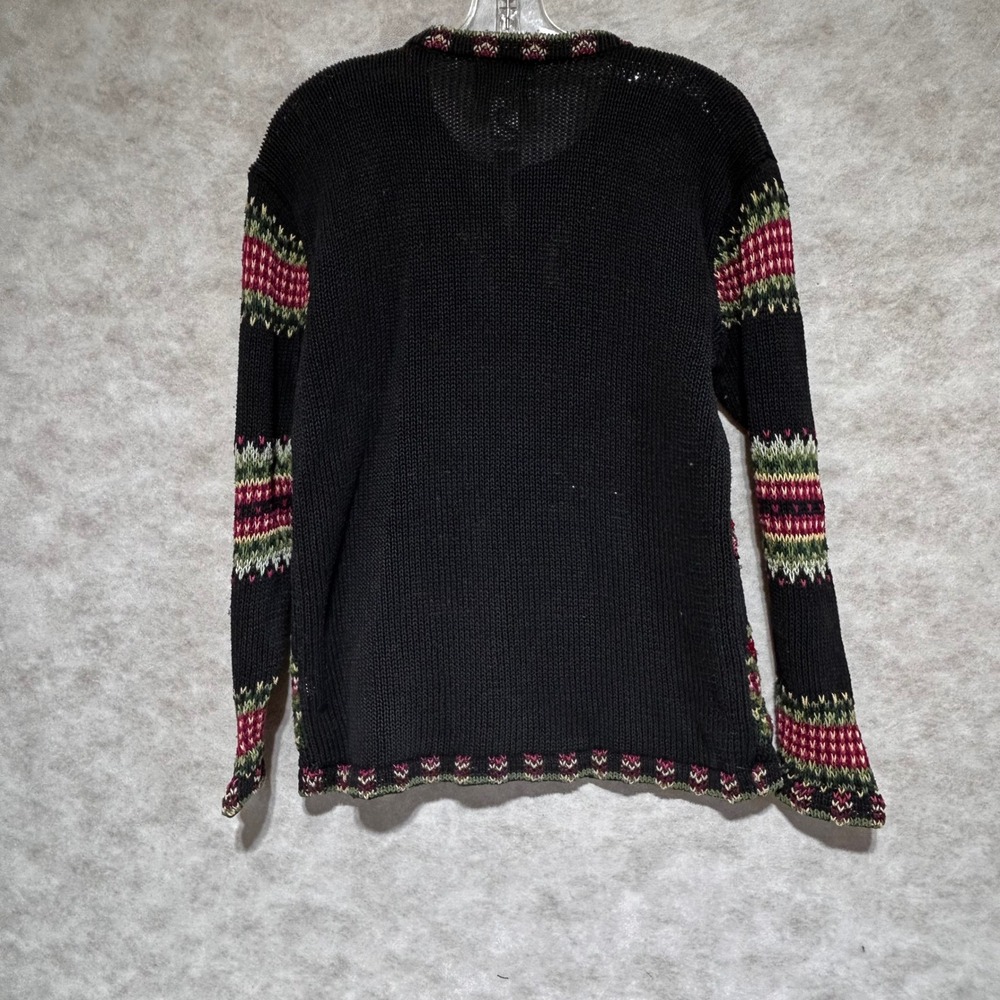 Stitches In Time Vintage Christmas Cardigan Black Floral Tree Beaded Mens M - Picture 11 of 11